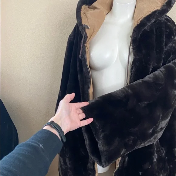 Jones New York heavy reversible faux fur outdoor long hooded coat 3X ❤️🏂❄️ - Picture 5 of 12